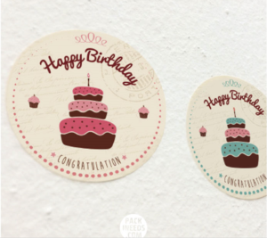 케이크 생일축하 무광 스티커(20개)지름5cm